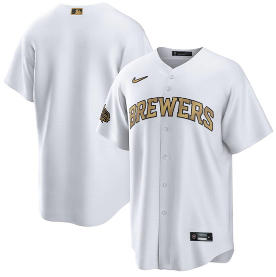 Men Milwaukee Brewers Blank 2022 All Star White Cool Base Stitched Baseball Jersey