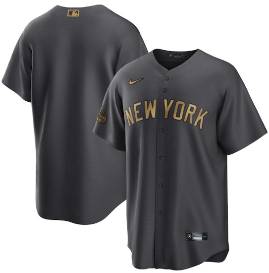 Men New York Yankees Blank 2022 All Star Charcoal Cool Base Stitched Baseball Jersey