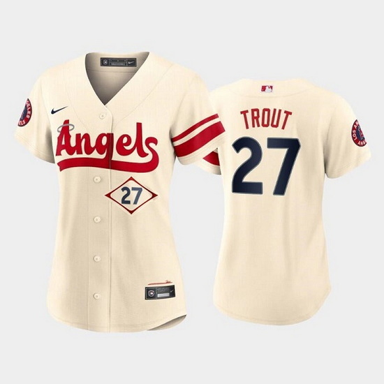 Women Los Angeles Angels 27 Mike Trout 2022 Cream City Connect Stitched Baseball Jersey