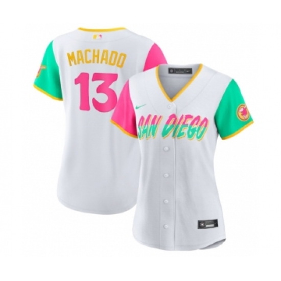 Women's San Diego Padres #13 Manny Machado White 2022 City Connect Cool Base Stitched Baseball Jerse