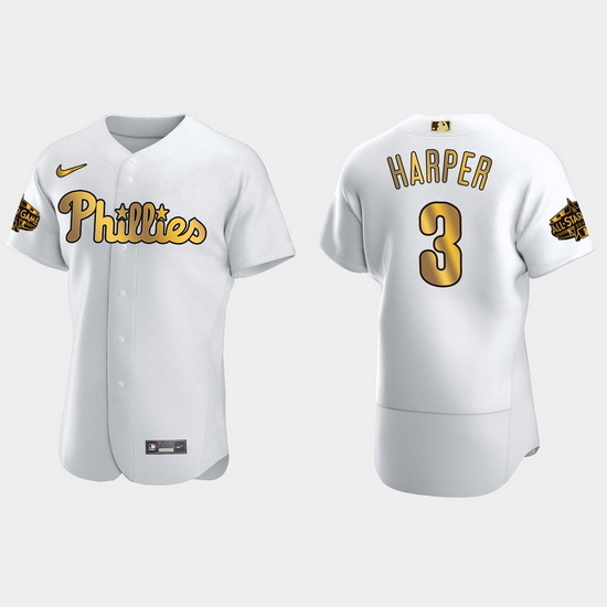 Men Philadelphia Phillies Bryce Harper 2022 Mlb All Star Game White Gold Men Jersey