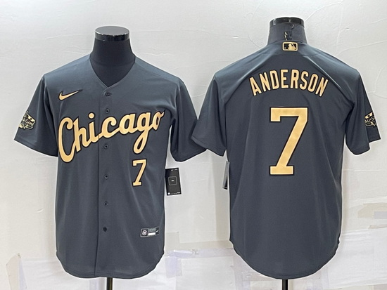 Men Chicago White Sox 7 Tim Anderson 2022 All Star Charcoal Cool Base Stitched Baseball Jersey