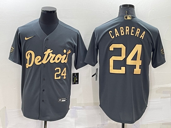 Men Detroit Tigers 24 Miguel Cabrera 2022 All Star Charcoal Cool Base Stitched Jersey