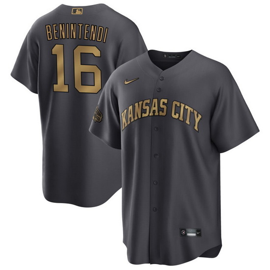 Men Kansas City Royals 16 Andrew Benintendi 2022 All Star Charcoal Cool Base Stitched Baseball Jerse