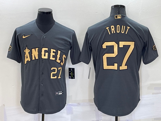 Men Los Angeles Angels 27 Mike Trout 2022 All Star Charcoal Cool Base Stitched Jersey