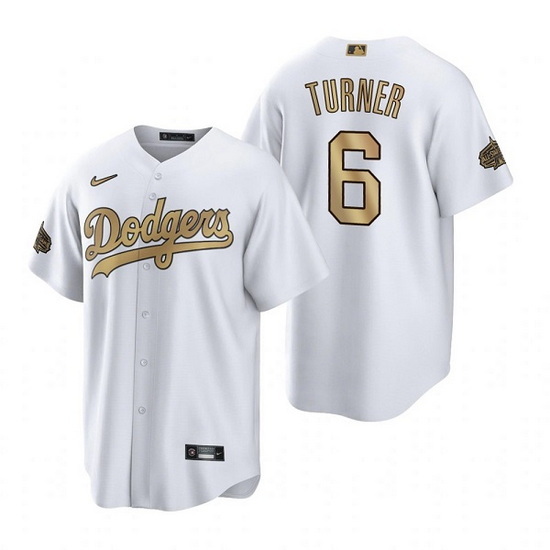 Men Los Angeles Dodgers 6 Trea Turner 2022 All Star White Cool Base Stitched Baseball Jersey