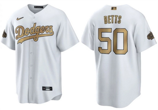 Men Los Angeles Dodgers 50 Mookie Betts 2022 All Star White Cool Base Stitched Baseball Jersey