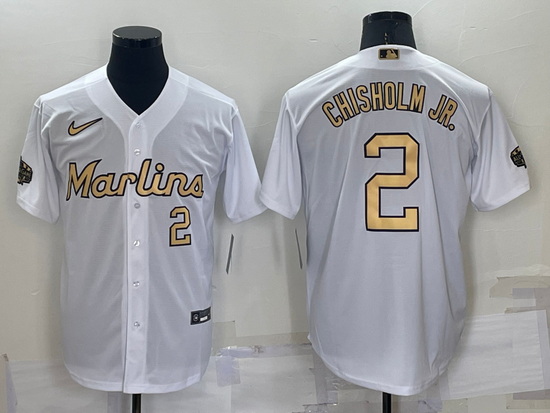 Men Miami Marlins 2 Jazz Chisholm Jr  2022 All Star White Cool Base Stitched Baseball Jersey