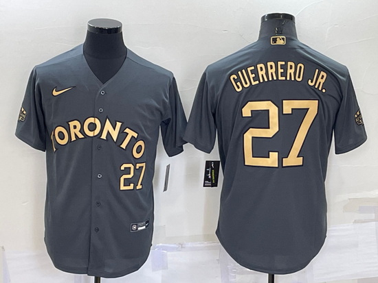 Men Toronto Blue Jays 27 Vladimir Guerrero Jr  2022 All Star Charcoal Cool Base Stitched Baseball Je