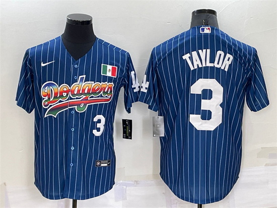 Men Los Angeles Dodgers 3 Chris Taylor Navy Mexico Rainbow Cool Base Stitched Baseball Jersey