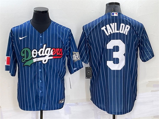 Men Los Angeles Dodgers 3 Chris Taylor Navy Mexico World Series Cool Base Stitched Baseball Jersey