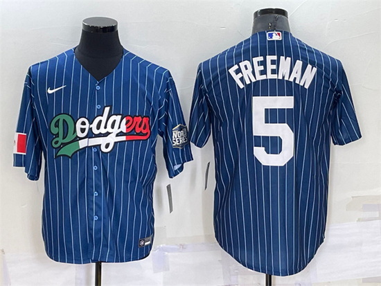 Men Los Angeles Dodgers 5 Freddie Freeman Navy Mexico World Series Cool Base Stitched Baseball Jerse