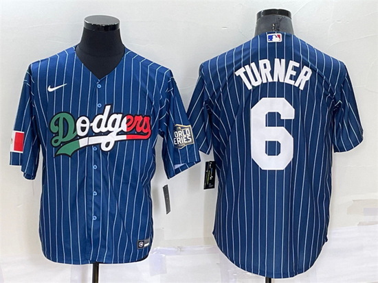 Men Los Angeles Dodgers 6 Trea Turner Navy Mexico World Series Cool Base Stitched Baseball Jersey