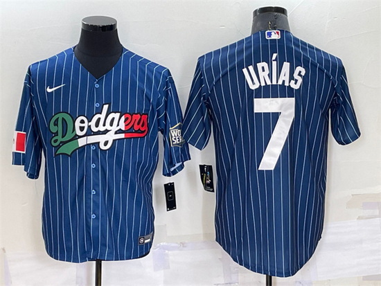 Men Los Angeles Dodgers 7 Julio Urias Navy Mexico World Series Cool Base Stitched Baseball Jersey