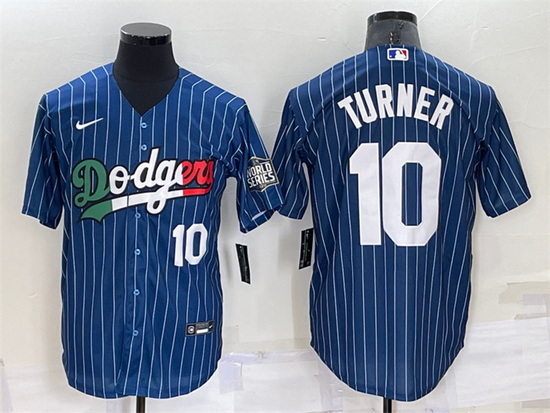 Men Los Angeles Dodgers 10 Justin Turner Navy Mexico Cool Base Stitched Baseball Jersey