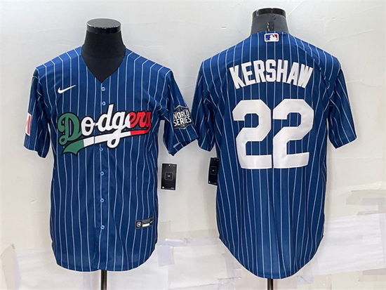 Men Los Angeles Dodgers 22 Clayton Kershaw Navy Mexico World Series Cool Base Stitched Baseball Jers