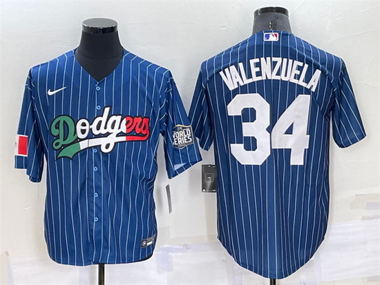 Men Los Angeles Dodgers 34 Toro Valenzuela Navy Mexico World Series Cool Base Stitched Baseball Jers