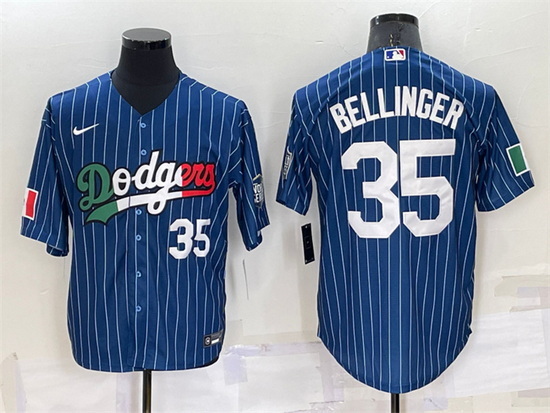 Men Los Angeles Dodgers 35 Cody Bellinger Navy Mexico World Series Cool Base Stitched Baseball Jerse