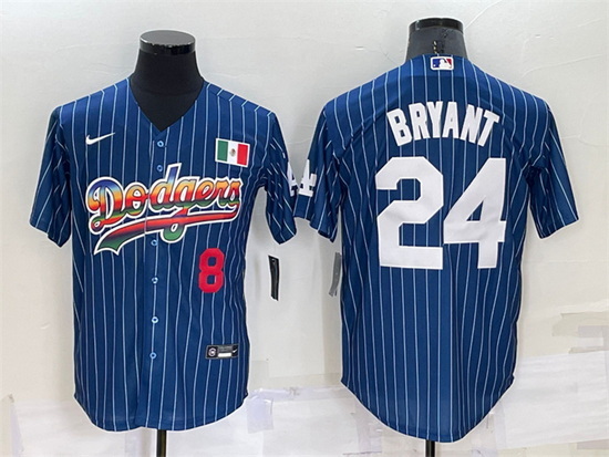 Men Los Angeles Dodgers Front 8 Back 24 Kobe Bryant Navy Mexico Rainbow Cool Base Stitched Baseball 