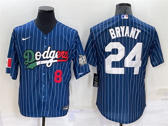 Men Los Angeles Dodgers Front 8 Back 24 Kobe Bryant Navy Mexico World Series Cool Base Stitched Base