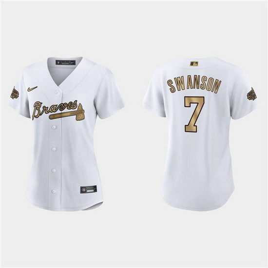 Women Atlanta Braves 7 Dansby Swanson 2022 All Star White Stitched Baseball Jersey