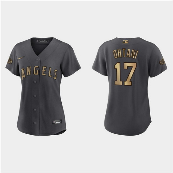 Women Los Angeles Angels 17 Shohei Ohtani 2022 All Star Charcoal Stitched Baseball Jersey