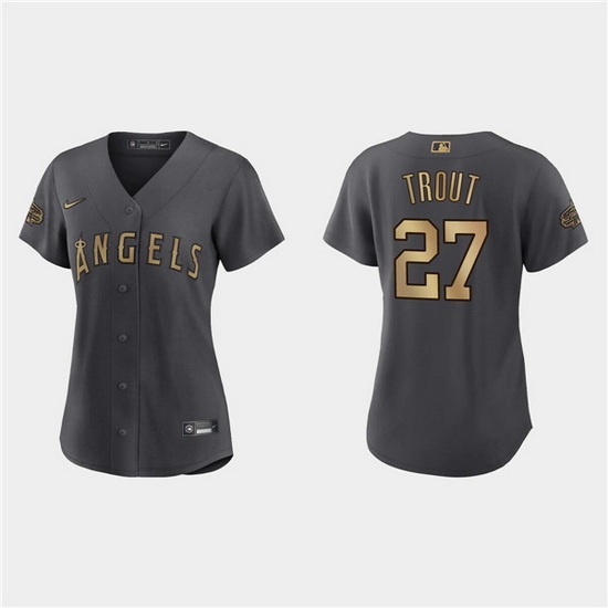 Women Los Angeles Angels 27 Mike Trout 2022 All Star Charcoal Stitched Baseball Jersey