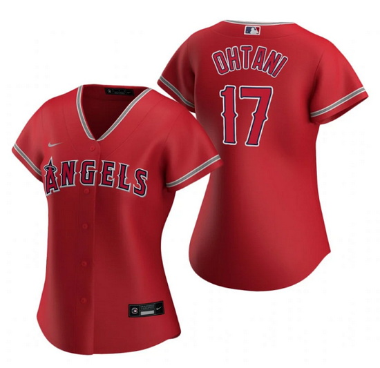 Women Los Angeles Angels 17 Shohei Ohtani Red Stitched Baseball Jersey