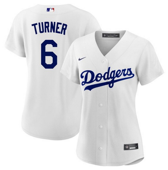 Women Los Angeles Dodgers 6 Trea Turner White Stitched Baseball Jersey