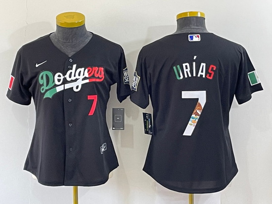 Women Los Angeles Dodgers 7 Julio Urias Black Cool Base Stitched Jersey