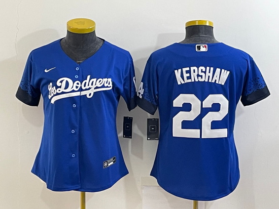 Women Los Angeles Dodgers 22 Clayton Kershaw Royal City Connect Stitched Baseball Jersey Run Small