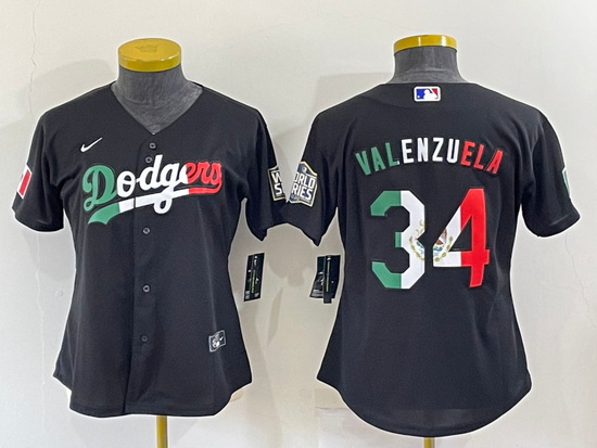 Women Los Angeles Dodgers 34 Toro Valenzuela Black Cool Base Stitched Jersey