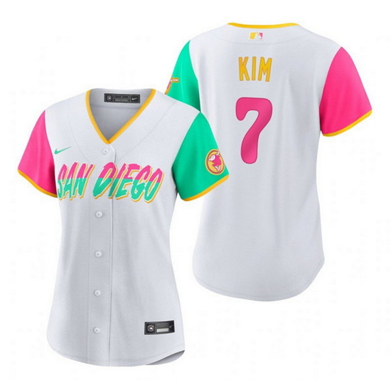 Women San Diego Padres 7 Ha Seong Kim 2022 White City Connect Cool Base Stitched Baseball Jersey