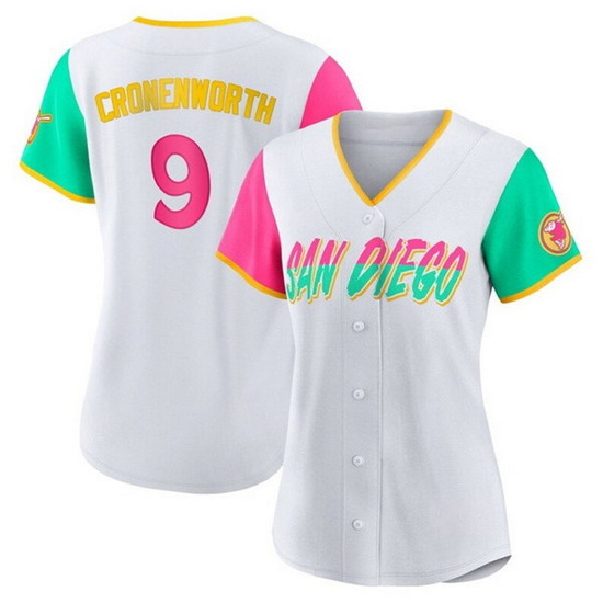 Women San Diego Padres 9 Jake Cronenworth 2022 White City Connect Cool Base Stitched Baseball Jersey