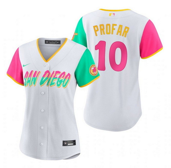 Women San Diego Padres 10 Jurickson Profar 2022 White City Connect Cool Base Stitched Baseball Jerse