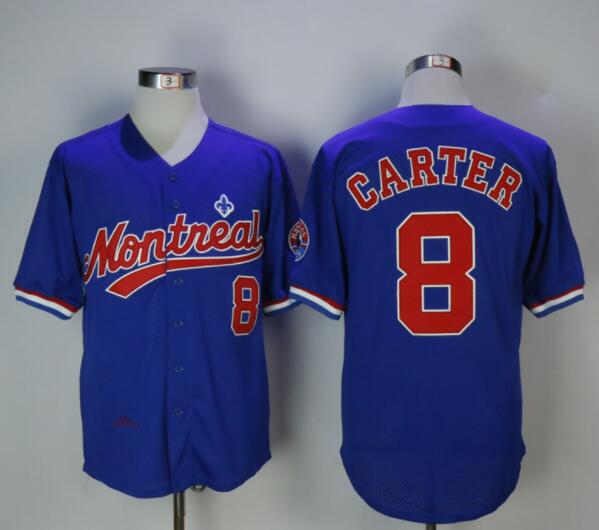 Montreal Expos 8 Gary Carter Baseball Jersey Blue Retro