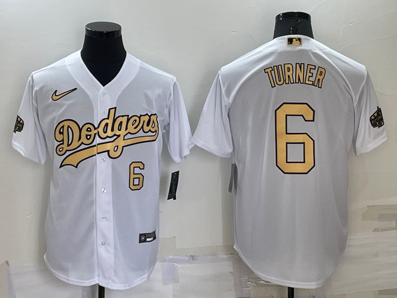 Men Los Angeles Dodgers 6 Trea Turner 2022 All Star White Cool Base Stitched Baseball Jersey