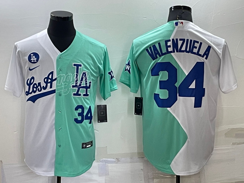 Men Los Angeles Dodgers 34 Fernando Valenzuela 2022 All Star White Green Cool Base Stitched Baseball