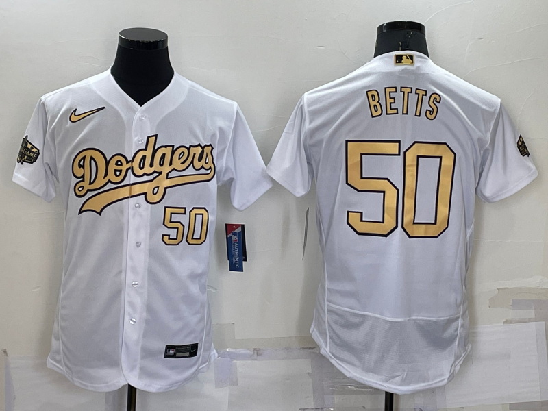 Men Los Angeles Dodgers 50 Mookie Betts 2022 All Star White Flex Base Stitched Baseball Jersey