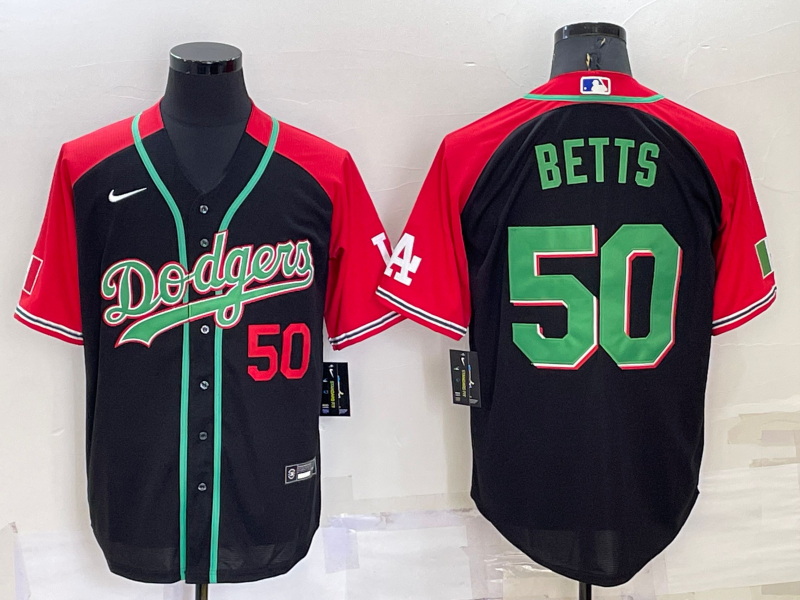 Men Los Angeles Dodgers 50 Mookie Betts Red Black Cool Base Stitched Baseball Jersey