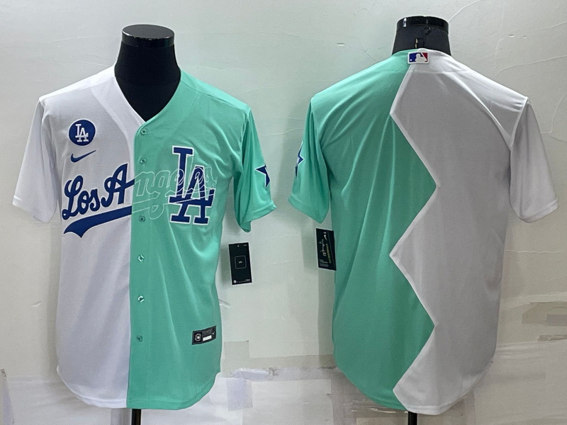 Men Los Angeles Dodgers Blank 2022 All Star White Green Cool Base Stitched Baseball Jersey