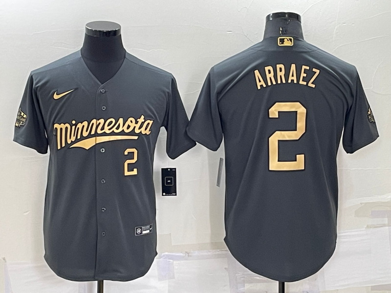 Men Minnesota Twins 2 Luis Arraez 2022 All Star Charcoal Cool Base Stitched Baseball Jersey