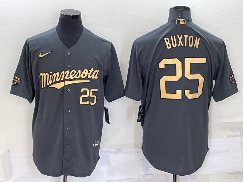 Men Minnesota Twins 25 Byron Buxton 2022 All Star Charcoal Cool Base Stitched Baseball Jersey