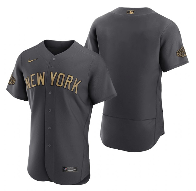 Men New York Yankees Blank 2022 All Star Charcoal Flex Base Stitched Baseball Jersey