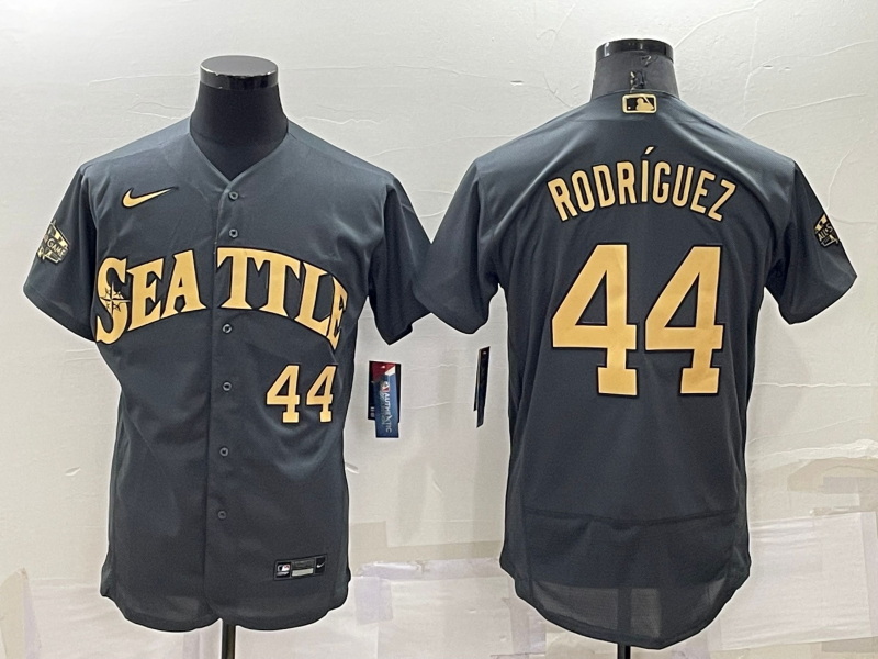 Men Seattle Mariners 44 Julio Rodr EDguez 2022 All Star Charcoal Flex Base Stitched Jersey