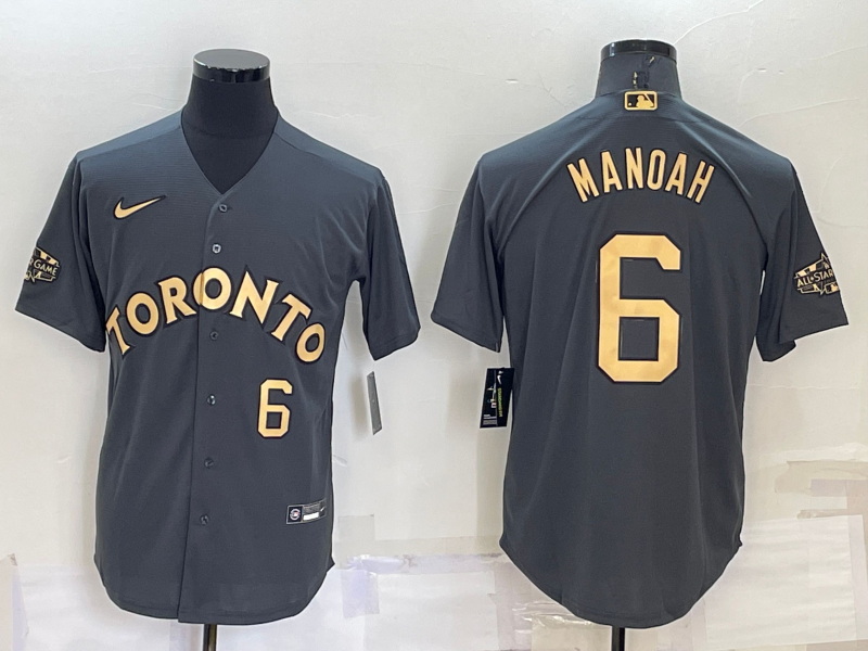 Men Toronto Blue Jays 6 Alek Manoah 2022 All Star Charcoal Cool Base Stitched Baseball Jersey