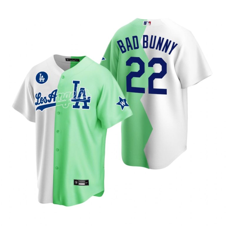 Men Los Angeles Dodgers 22 Bad Bunny 2022 All Star White Green Cool Base Stitched Baseball Nike Jers