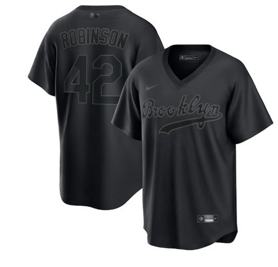 Men Brooklyn Dodgers 42 Jackie Robinson Black Pitch Black Fashion Replica Stitched Jersey