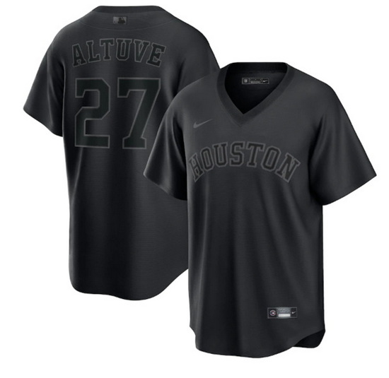 Men Houston Astros 27 Jose Altuve Black Pitch Black Fashion Replica Stitched Jersey