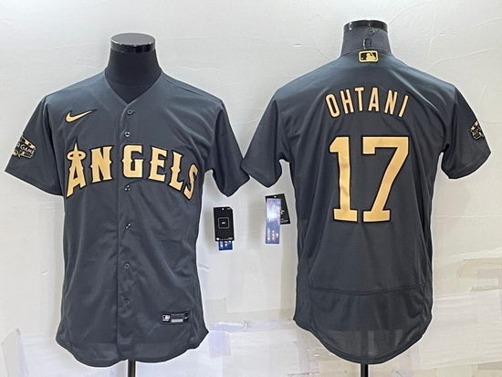 Men Los Angeles Angels 17 Shohei Ohtani 2022 All Star Charcoal Flex Base Stitched Jersey